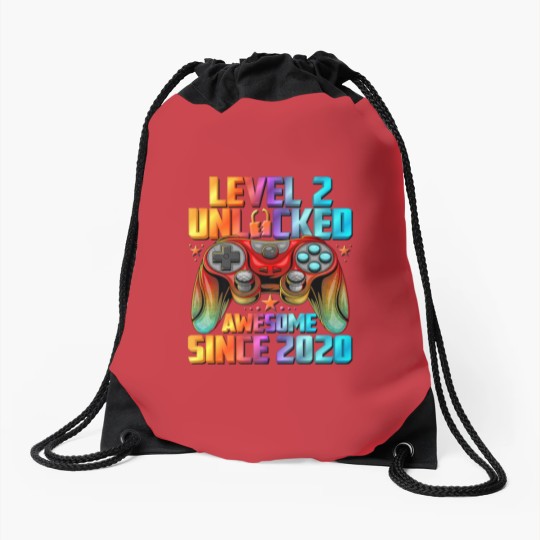 Discover Level 2 Unlocked Awesome Since 2020 2Nd Birthday G Drawstring Bags