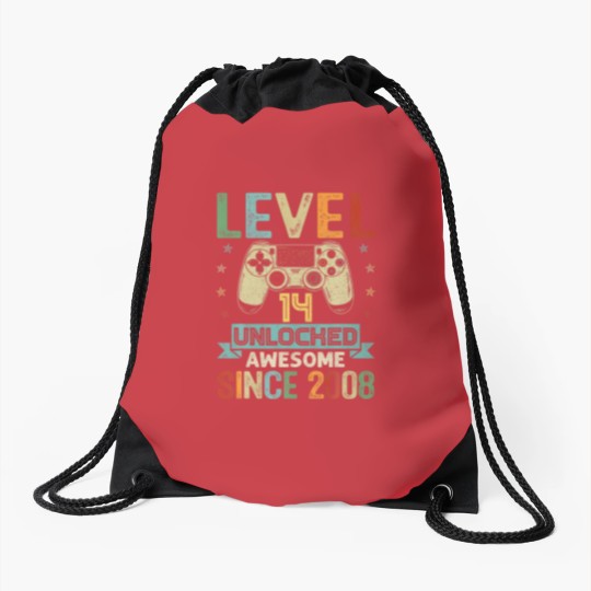 Discover Level 14 Unlocked Awesome Since 2008 Video Game 14 Drawstring Bags