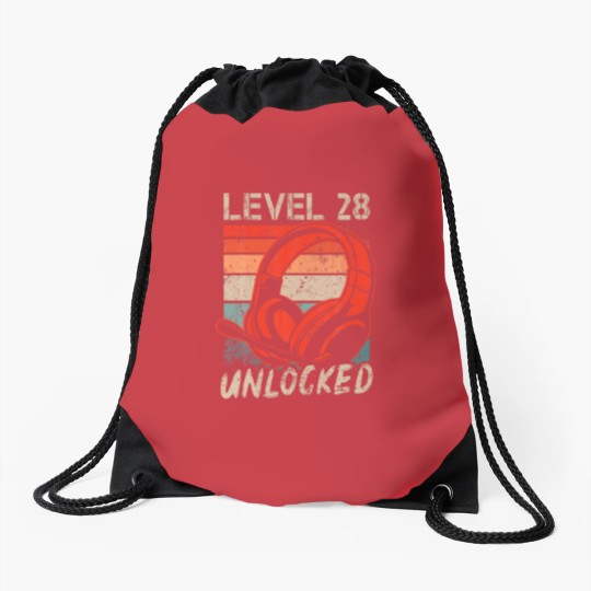 Discover Level 28 Unlocked Video Gamer Lovers 28Th Birthday Drawstring Bags