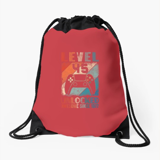 Discover Vintage Level 45 Unlocked Video Gamer Awesome Sinc Drawstring Bags