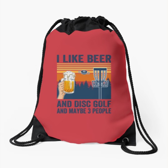 Discover i like beer and disc golf and maybe 3 people Drawstring Bags
