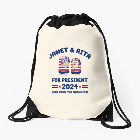 Discover Janet and Rita For President 2024 Election Drawstring Bags, BlueyDad Lovers Drawstring Bags