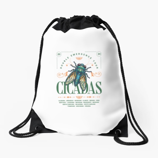 Discover Cicada 2024 Summer Tour  Drawstring Bags, Funny Double Emergence Unisex Cicada Drawstring Bags