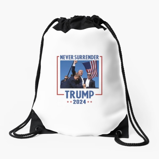 Discover Never Surrender Trump 2024 Drawstring Bag - Shooting & Assassination Design