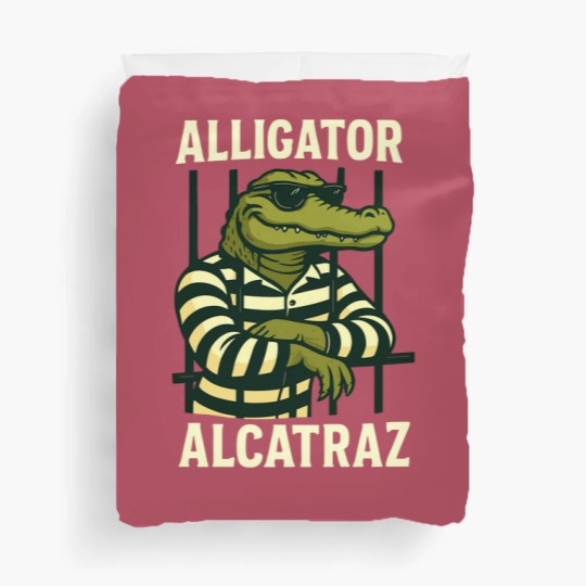 Discover Alligator Alcatraz Duvet Covers Comfort Colors, Funny Gator Duvet Covers, Retro Unisex Graphic Duvet Covers