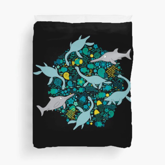 Discover Swimming with Plesiosaurs - cute prehistoric animal design - Swimming - Duvet Covers