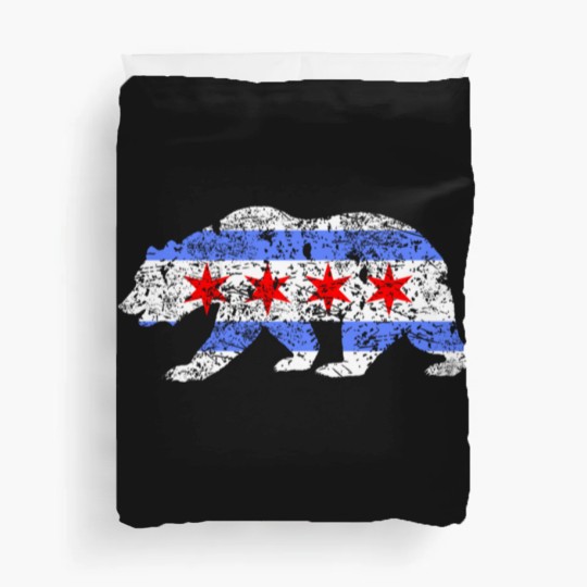 Discover Chicago City Flag Distressed Bear Duvet Covers