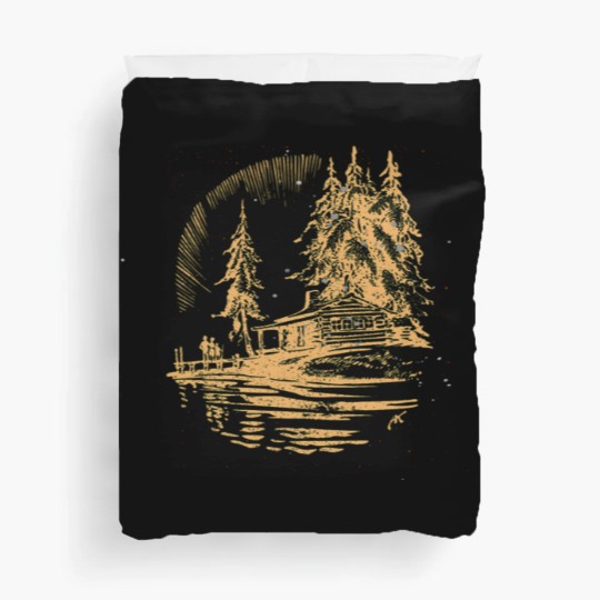 Discover cabin by lake vintage Duvet Covers
