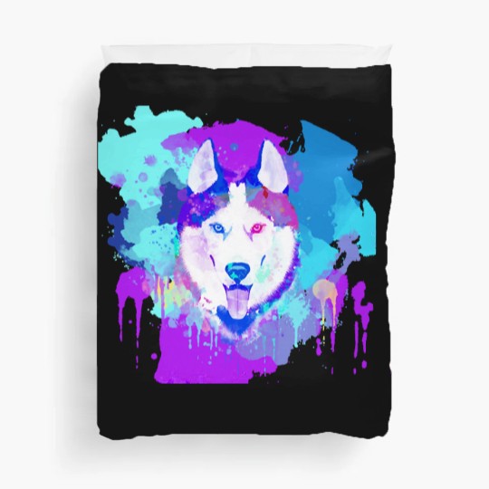 Discover Husky Artwork Husky Dog Watercolor, Husky Artwork, Husky apparel, Colorful Husky Duvet Covers