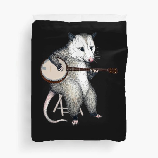 Discover Opossum Playing Banjo Guitar Possum Live Weird Trash Kitty Duvet Covers