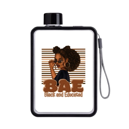 Discover Cute Melanin Afro Queen BAE Black and Educated Woman Gift Flat Water Bottles