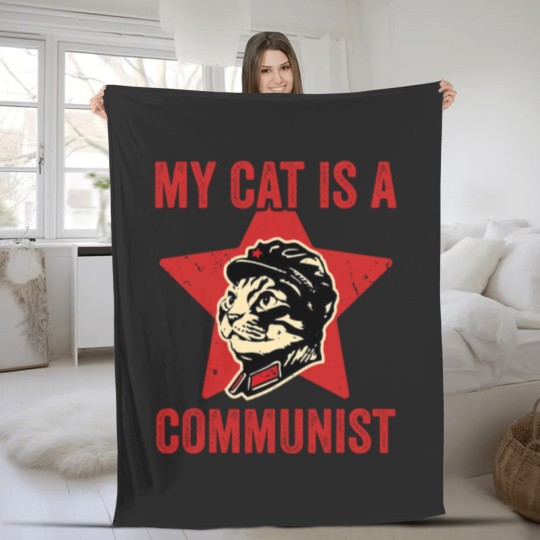 Discover My Cat Is A Communist Vintage Funny Cat Lover Sayi Fleece Blankets