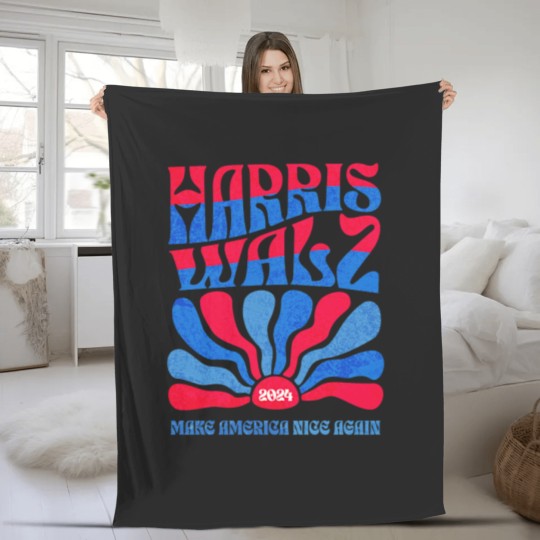 Discover Harris Walz 2024 Vintage Boho Groovy Retro red Blue Kamala Harris 2024 - Harris Walz 2024 - Fleece Blankets