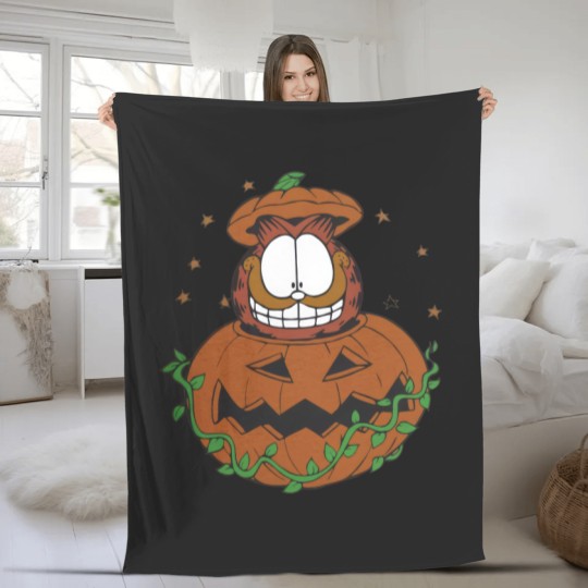 Discover Halloween Garfield Pumpkin Fleece Blankets, Halloween Pumpkin Garfield Cat Fleece Blankets