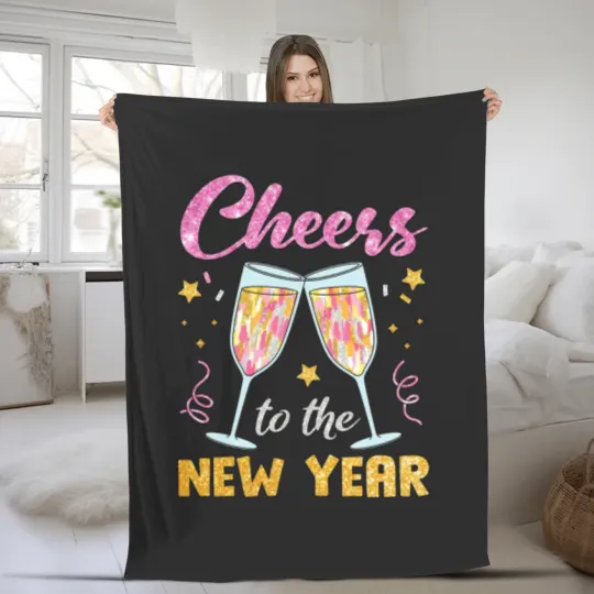 Discover New Year 2025 Fleece Blankets, Cheers to the New Year, Retro New Years Fleece Blankets