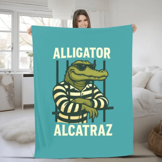 Discover Alligator Alcatraz Fleece Blankets Comfort Colors, Funny Gator Fleece Blankets, Retro Unisex Graphic Fleece Blankets