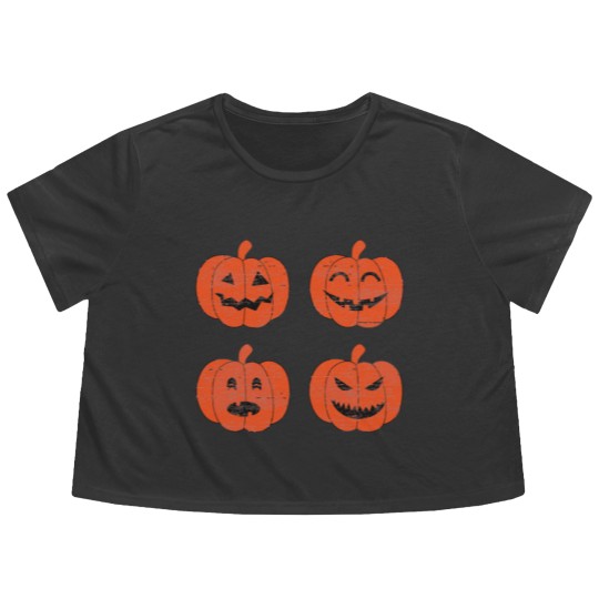 Discover Vintage Look Jack-O-Lantern Pumpkin Halloween Flowy Cropped Tees