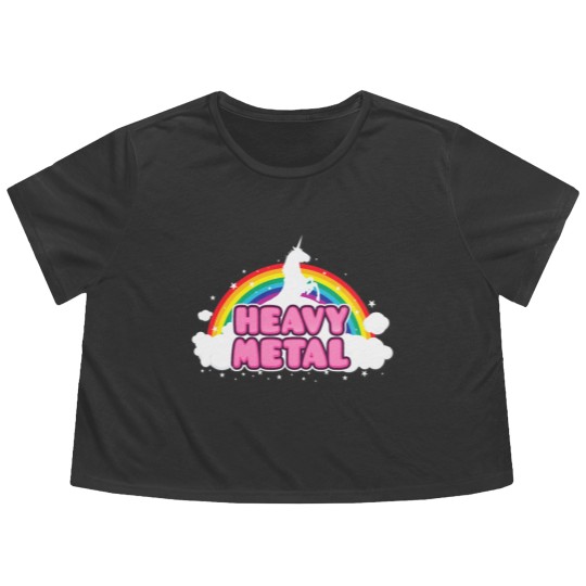 Discover HEAVY METAL! (Funny Unicorn / Rainbow Mosh Parody Flowy Cropped Tees