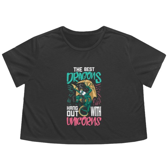 Discover The Best Dragons Hang Out With Unicorns Gift For A Flowy Cropped Tees