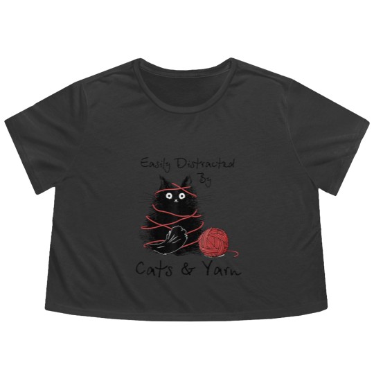 Discover Easily Distracted By Cats And Yarn Knitting Lovers Flowy Cropped Tees