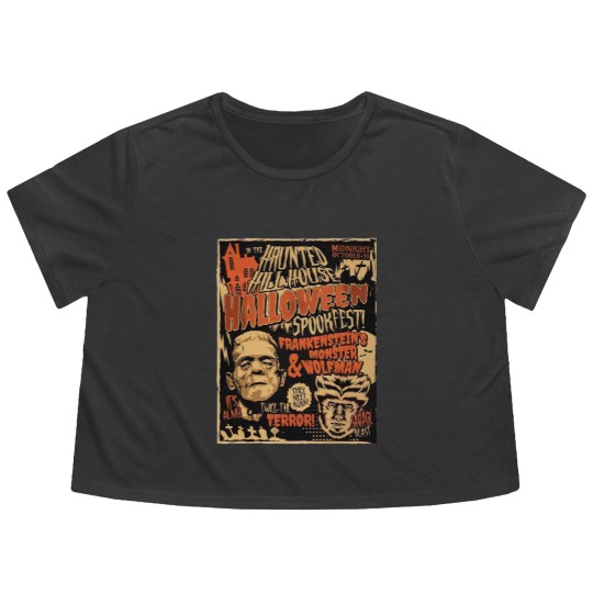 Discover Frankenstein and Wolfman Vintage Retro Halloween , 80's Horror Flowy Cropped Tees