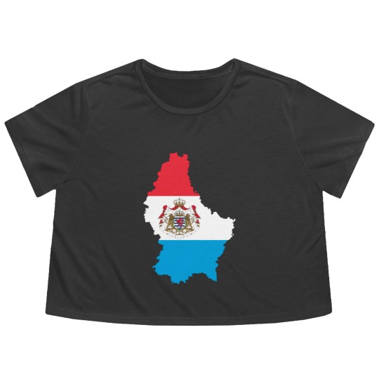 Discover Luxembourg Map Flag With Stroke And Coat Of Arms Flowy Cropped Tees