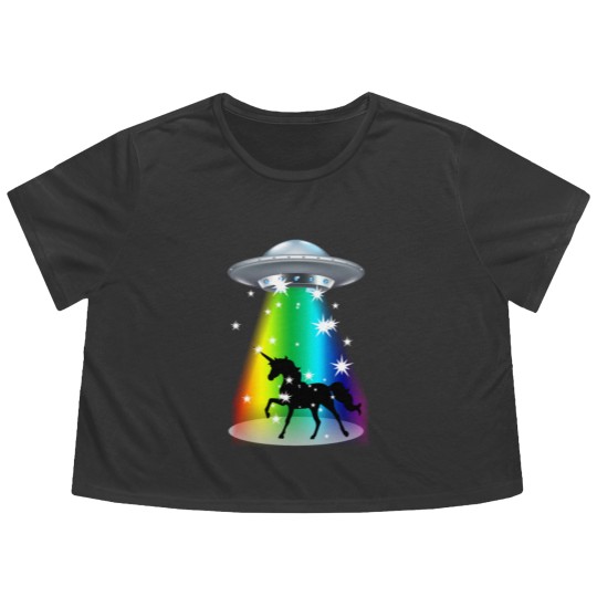 Discover Unicorn Rainbow UFO Alien Pony Space Travel Fable Flowy Cropped Tees