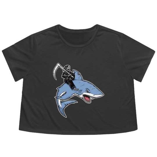Discover Grim reaper rides a shark Flowy Cropped Tees