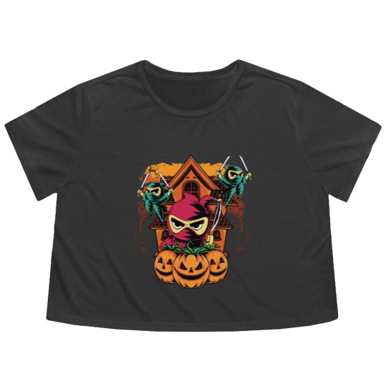 Discover Halloween Ninja Costume Pumpkin Cute Ninja Kids Flowy Cropped Tees