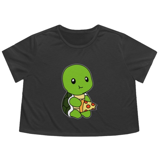 Discover Turtle pizza Flowy Cropped Tees