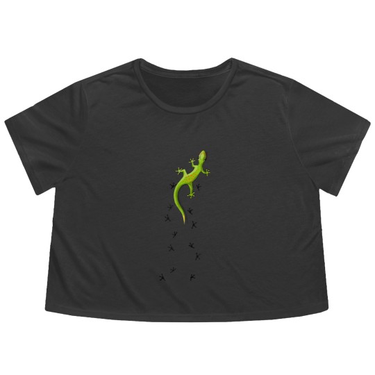 Discover Cute Lizard Reptile With Tracks Climbing Gecko Flowy Cropped Tees