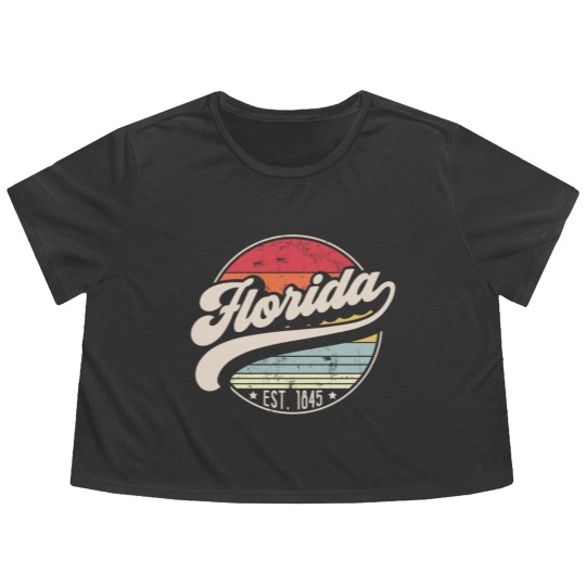 Discover Retro Florida Home State FL Cool 70s Style Sunset Flowy Cropped Tees
