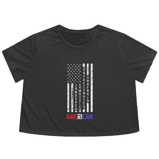 Discover Unmasked Unmuzzled Unvaccinated Unafraid American Flag Fan Flowy Cropped Tees