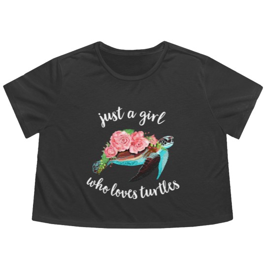 Discover Watercolor Turtle Flowy Cropped Tees Just A Girl Who Loves Turtles Floral Sea Turtle