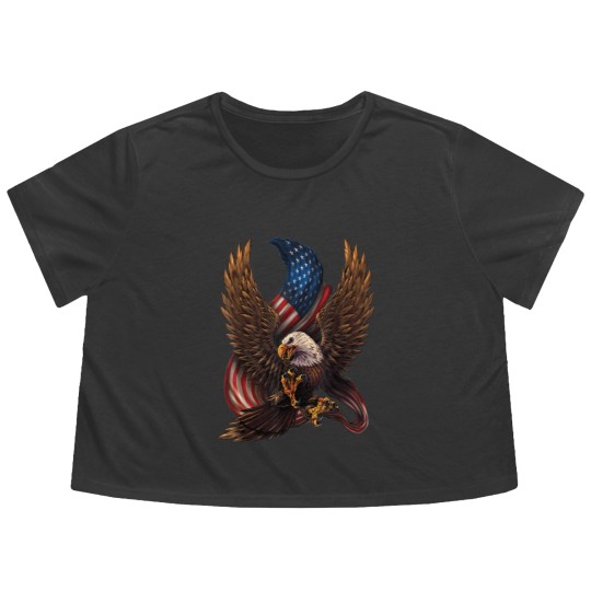 Discover Patriotic American Design With Eagle And Flag Flowy Cropped Tees