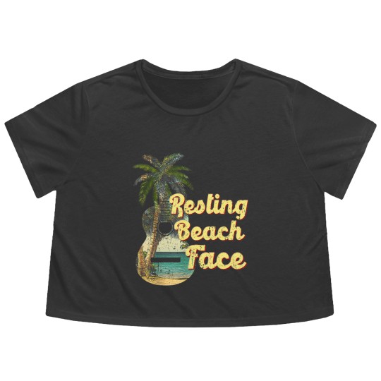 Discover Resting Beach Face Flowy Cropped Tees Guitar Coconut Tree Tropical
