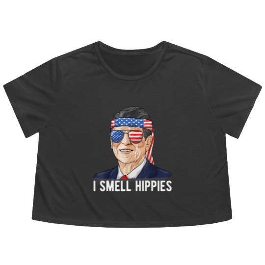 Discover Reagan Ronald Flowy Cropped Tees Conservative President I Smell Hippies Flowy Cropped Tees