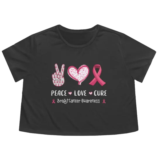 Discover Peace Love Cure Breast Cancer Awareness Flowy Cropped Tees