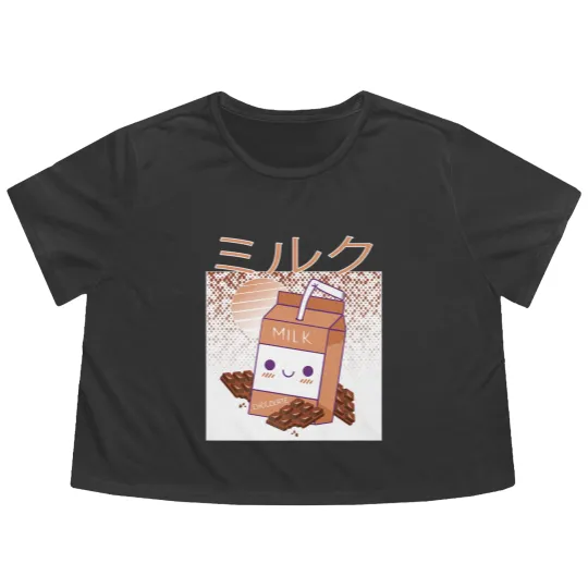 Discover Retro 90s Japanese Kawaii Chocolate Milk Shake Carton Flowy Cropped Tees