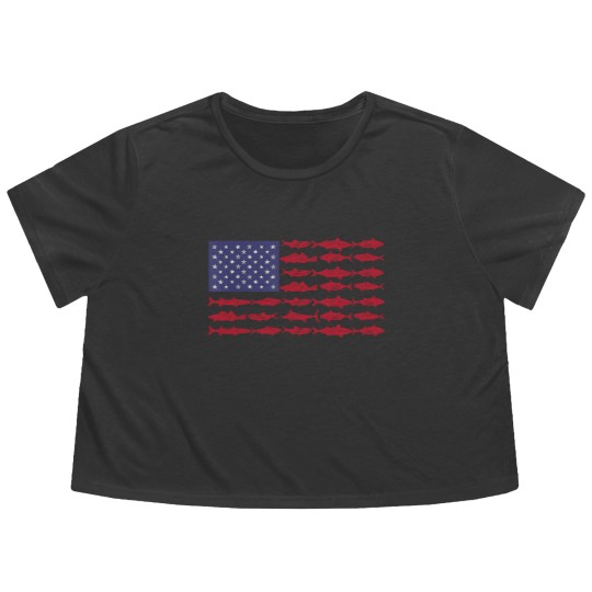 Discover Vintage USA Fish American Flag Flowy Cropped Tees Fishing Gifts ABS001