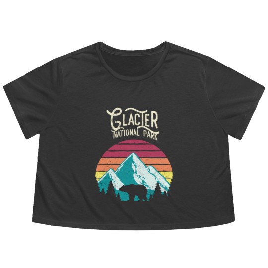 Discover Vintage Glacier National Park Mountain Bear Sweat Flowy Cropped Tees