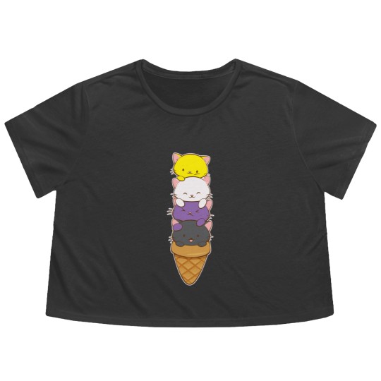 Discover Nonbinary Pride Flag Flowy Cropped Tees Non-binary Pride Flag Kawaii Cat Ice Cream Cone Nonbinary