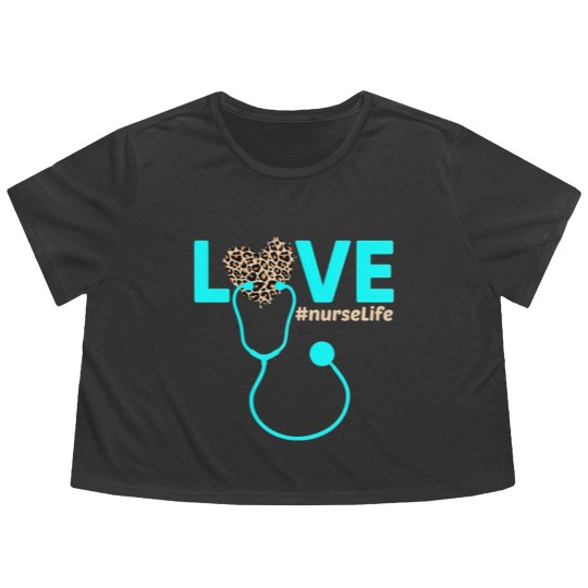 Discover Nurse Life RN LPN CNA Healthcare Cheetah Heart Flowy Cropped Tees