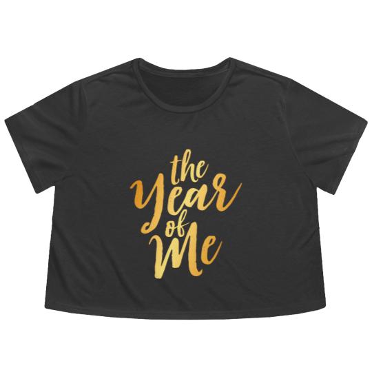 Discover The Year Of Me-Gold Flowy Cropped Tees
