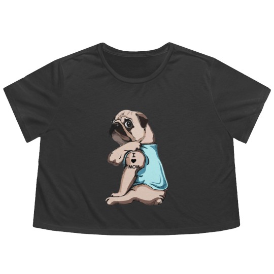 Discover Pug Dog I Love Mom Flowy Cropped Tees