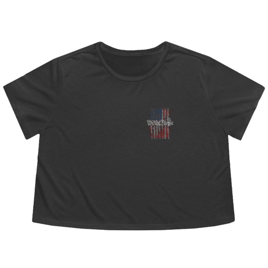 Discover Defending Freedom Collection We The People American Flag Short Sleeve Flowy Cropped Tees-Black-XL