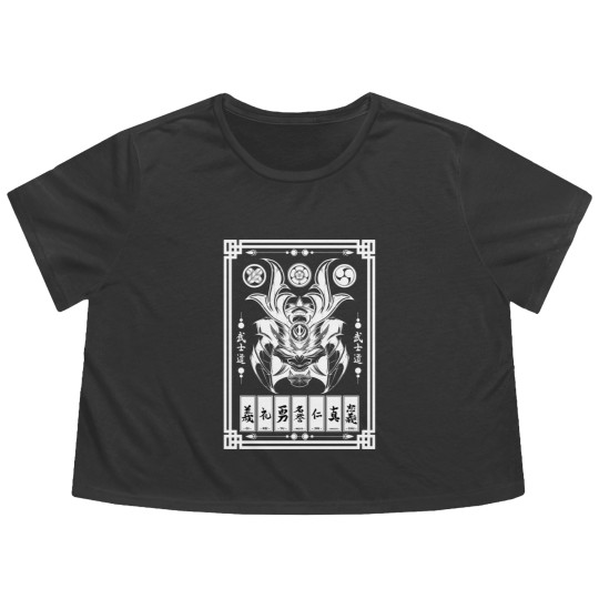 Discover Japanese Anime Kitsune Mask Samurai Oni Kanji Flowy Cropped Tees