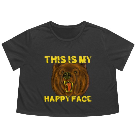 Discover This Is My Happy Face Funny Grizzly Bear Flowy Cropped Tees