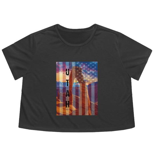 Discover Utah American Flag Flowy Cropped Tees