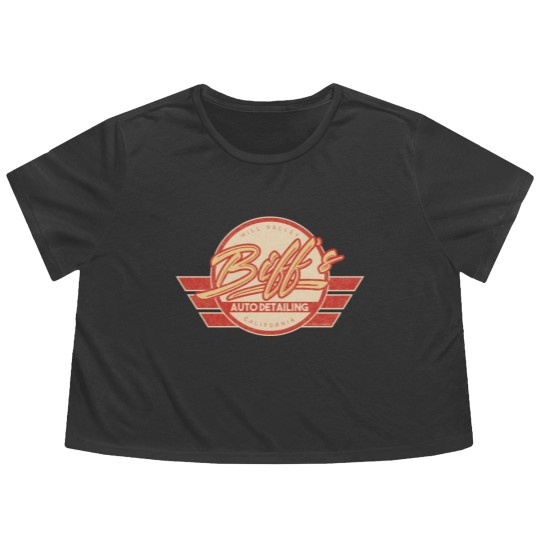 Discover Biff's Auto Detailing in Distressed Red - Back To The Future - Flowy Cropped Tees